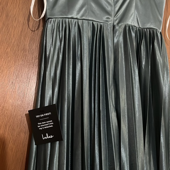 NWT Lulus Blue Grey Satin Pleated Bustier Maxi Dress - Picture 3 of 4
